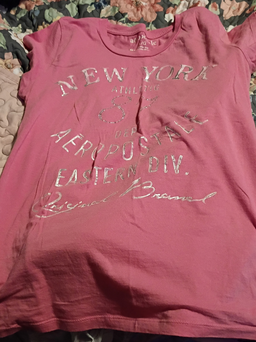Aeropostale Pink Tee with Metallic Silver Logo